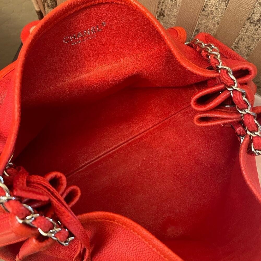 Chanel Red Caviar Leather Camelia Patch Accordion Bag + pouch & gift Box ♥️ 🎁💝 - Picture 8 of 12
